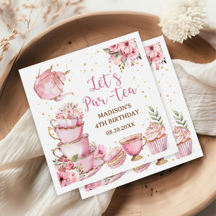 Girl Pink & Golden Floral Tee Party Geburtstag Serviette