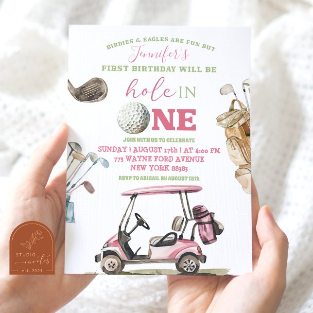 Girl Pink Golf Cart Outdoor Geburtstag Einladung (Von Creator hochgeladen)