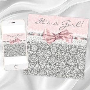 Girl Pink Gray Baby Dusche Einladung