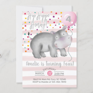 Girl pink Hippo Geburtstagseinladung, einladen Einladung