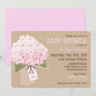 Girl Pink Hydrangea Mason Jar Rustic Baby Dusche Einladung
