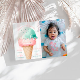 Girl Pink Ice Cream Geburtstags-Foto Einladung