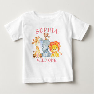 Girl Pink Jungle Tiere Wild Einen Geburtstag Niedl Baby T-shirt