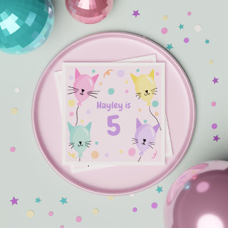 Girl Pink Kitten Cat Balloon Kindergeburtstag Part Serviette