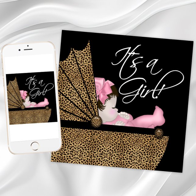 Girl Pink Leopard Babydusche Einladung (Pink leopard baby shower invitation. Instant download and printed invitations available.)