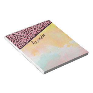 Girl Pink Leopard Wasserfarbe Name Notizblock