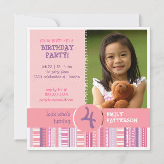 Girl Pink Lila Age Number Geburtstagsparty Einladung