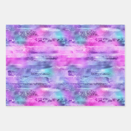 Girl Pink Lila Aqua Glitzy Meerjungfrau Streifen Geschenkpapier Set