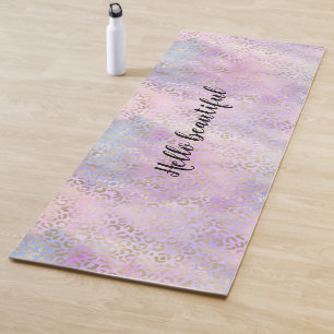 Girl Pink Lila Blue Glam Gold Leopard Print Yogamatte