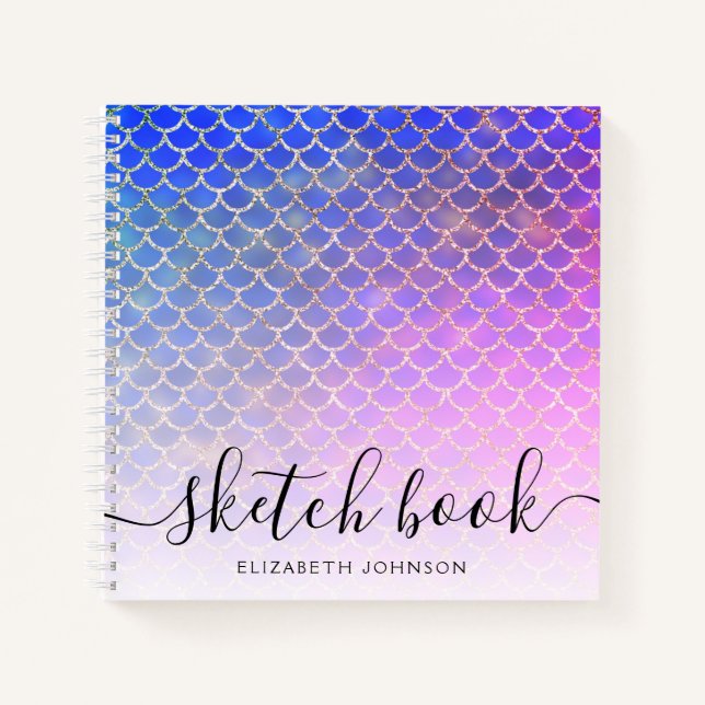Girl Pink Mermaid Gold Glitzer Name Sketchbook Notizbuch (Vorderseite)
