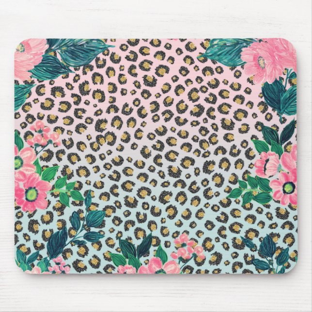 Girl Pink Mint Ombre Glitzer Leopard Print Mousepad (Vorne)