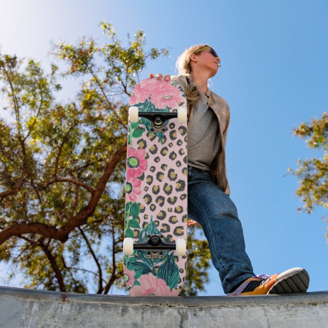 Girl Pink Mint Ombre Glitzer Leopard Print Skateboard (Außen 1)
