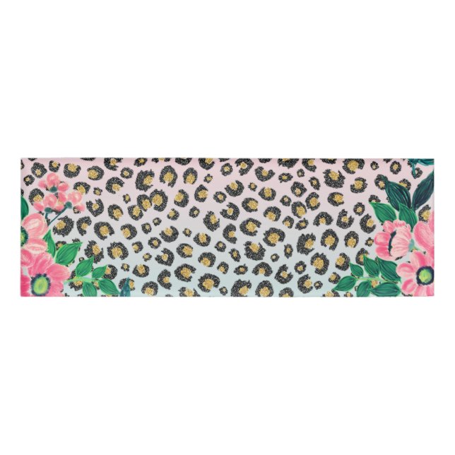 Girl Pink Minze Ombre Bloral Glitzer Leopard Print Namenschild (Vorderseite)