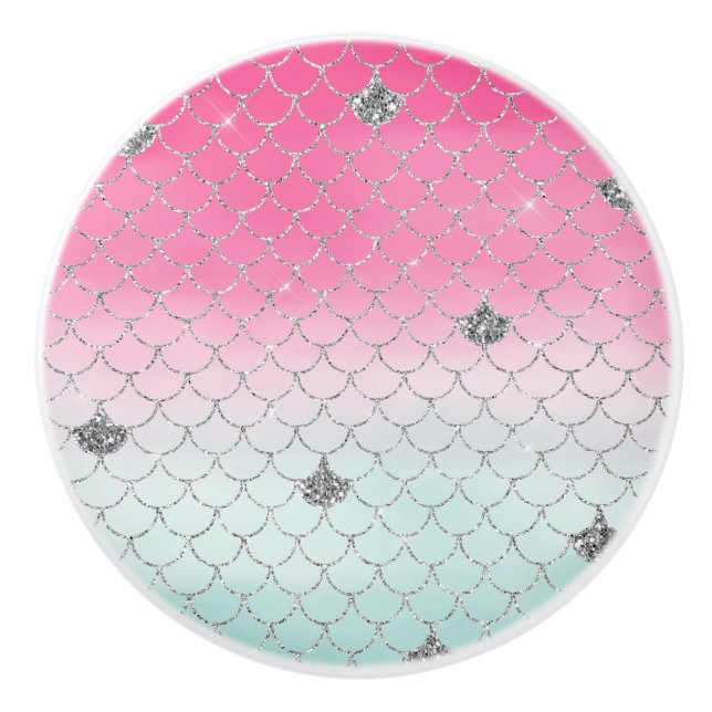 Girl Pink Minze Silver Glitzer Mermaid Keramikknauf (Vorderseite)