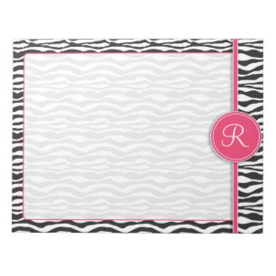 Girl Pink Monogram Zebra Print Notizblock