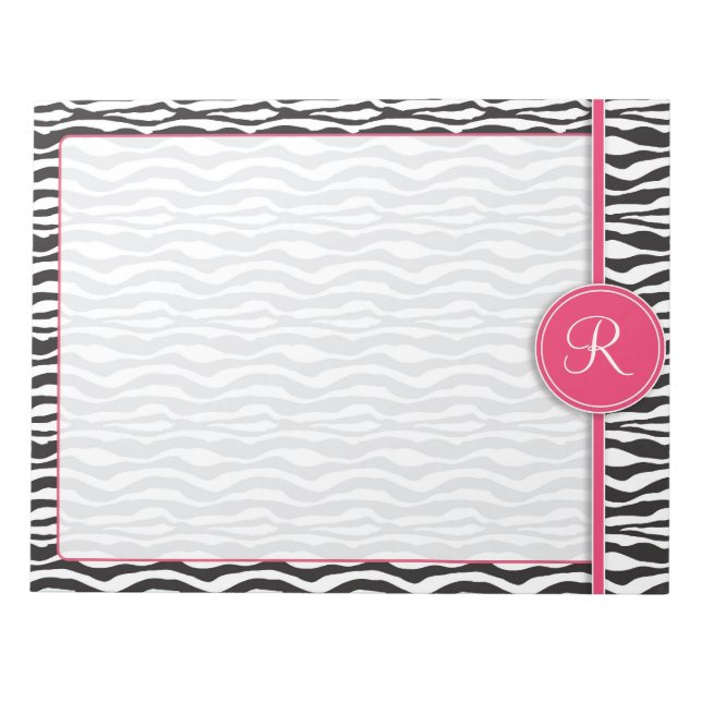 Girl Pink Monogram Zebra Print Notizblock (Vorderseite)