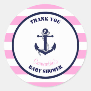 Girl Pink Nautical Baby Dusche Danke schön Runder Aufkleber