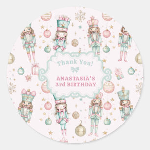 Girl Pink Nutcracker Geburtstag Danke Runder Aufkleber