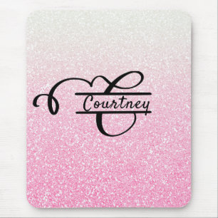 Girl Pink Ombre Glitzer Letter C Split Monogram Mousepad