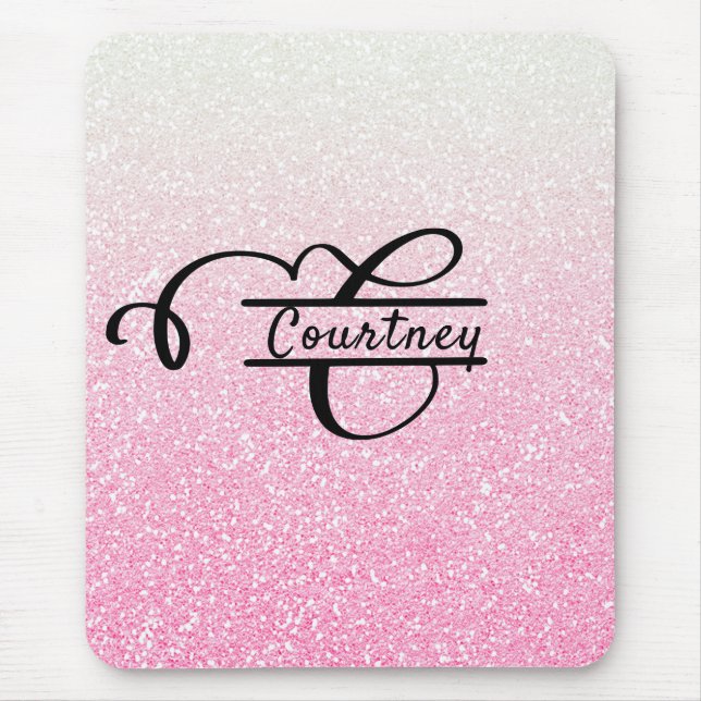 Girl Pink Ombre Glitzer Letter C Split Monogram Mousepad (Vorne)