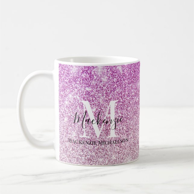 Girl Pink Ombre Glitzer Monogram Name Kaffeetasse (Links)