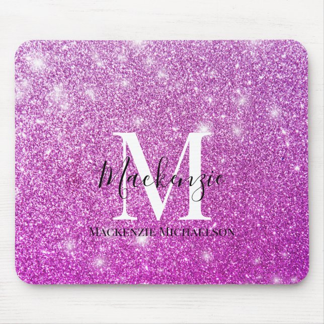 Girl Pink Ombre Glitzer Monogram Name Mousepad (Vorne)