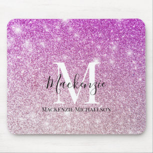 Girl Pink Ombre Glitzer Monogram Name Mousepad