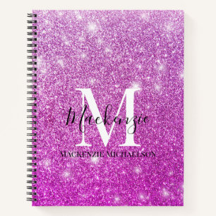 Girl Pink Ombre Glitzer Monogram Name Notebook Notizbuch