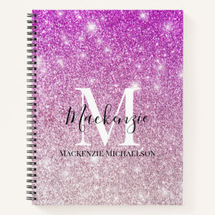 Girl Pink Ombre Glitzer Monogram Name Notebook Notizbuch