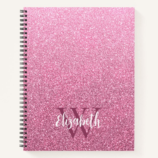 Girl Pink Ombre Glitzer Monogram Notebook Notizbuch (Vorderseite)
