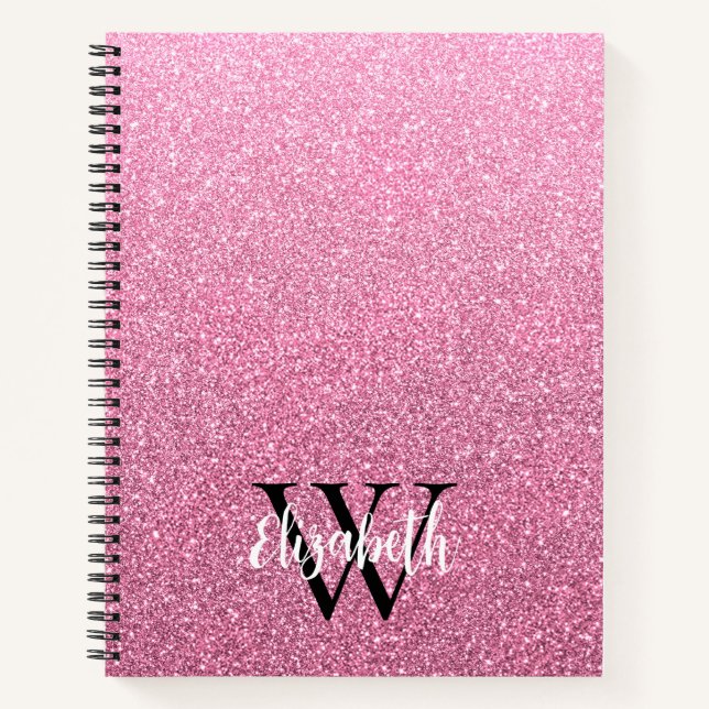 Girl Pink Ombre Glitzer Monogram Notebook Notizbuch (Vorderseite)