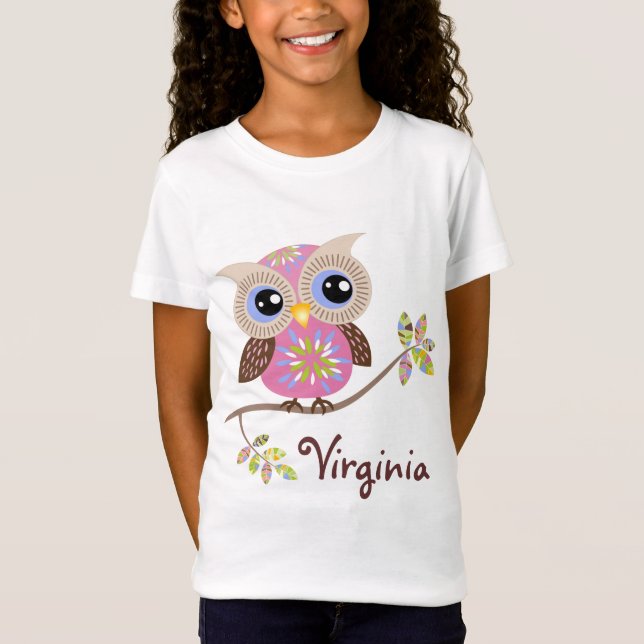 Girl Pink Owl Baby Doll T Shirts (Vorderseite)