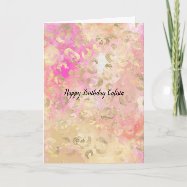 Girl Pink Peach Glam Gold Leopard Print Card Karte (Vorderseite)