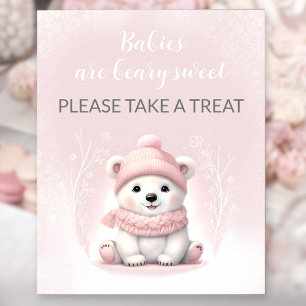 Girl Pink Polar Bear Baby Dusche Gefallen Zeichen Poster