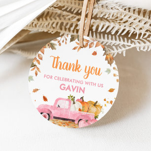 Girl Pink Pumpkin Truck Herbst Geburtstagsrunde Geschenkanhänger