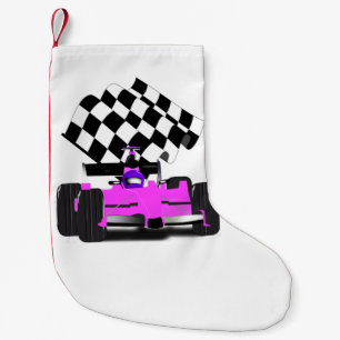 Girl Pink Race Car mit karierte Flagge Kleiner Weihnachtsstrumpf
