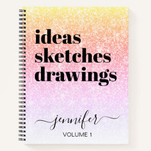 Girl Pink Rainbow Glitzer Ihr Name Sketchbook Notizbuch