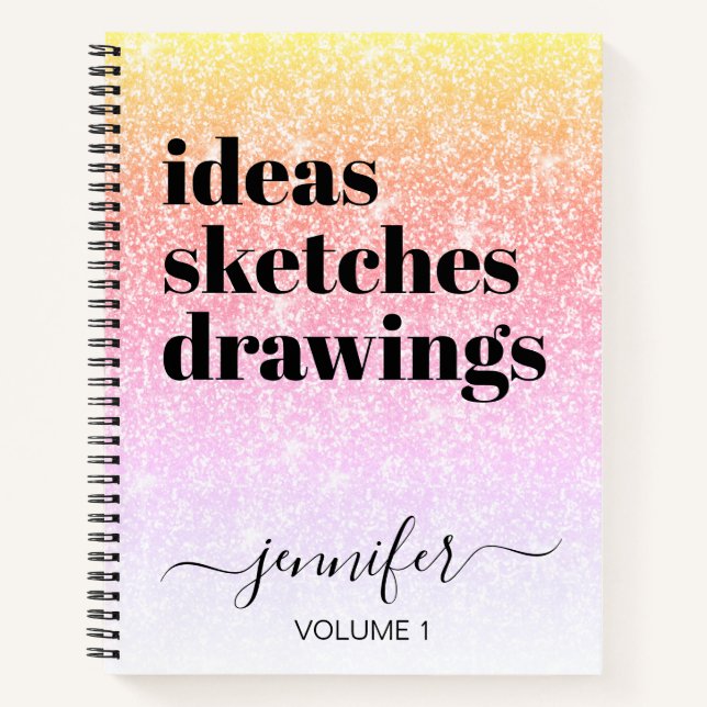 Girl Pink Rainbow Glitzer Ihr Name Sketchbook Notizbuch (Vorderseite)