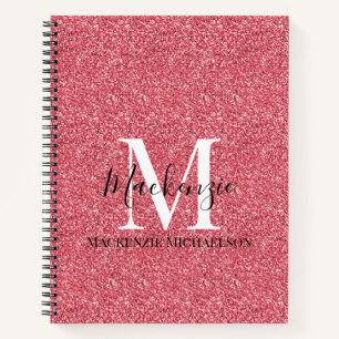 Girl Pink Red Glitzer Monogram Name Notebook Notizbuch