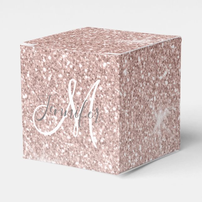 Girl Pink Rose Gold Glitzer Glitzern Monogram Geschenkschachtel (Vorderseite)