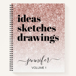 Girl Pink Rose Gold Glitzer Ihr Name Sketchbook Notizbuch