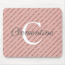 Girl Pink Rose Gold Glitzer Streifen Monogramm Mousepad