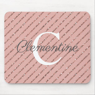 Girl Pink Rose Gold Glitzer Streifen Monogramm Mousepad