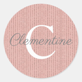 Girl Pink Rose Gold Glitzer Streifen Monogramm Runder Aufkleber