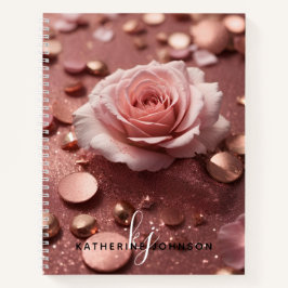 Girl Pink Rose Gold Sparkle Glitzer Monogram Name Notizbuch