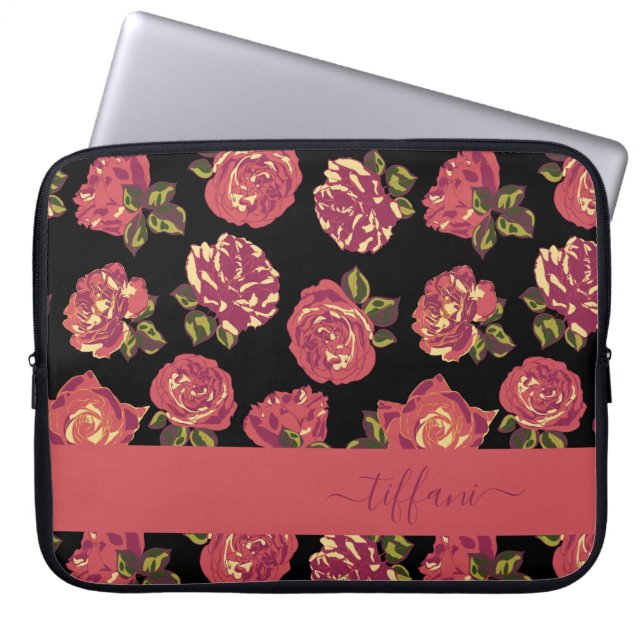 Girl Pink Roses in Bloom Laptop Schläfchen Laptopschutzhülle (Vorderseite)