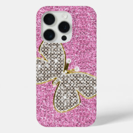 Girl Pink Silver Glitzer Diamonds Butterfly Case-Mate iPhone Hülle