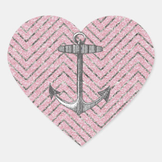 Girl Pink Silver Glitzer Zickzack Pattern Ankersti Herz-Aufkleber