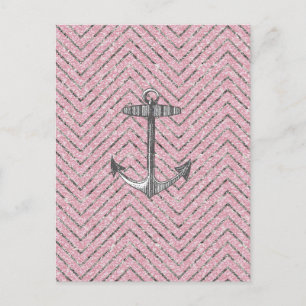 Girl Pink Silver Glitzer Zickzack Pattern Ankersti Postkarte