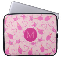 Girl Pink Sleek Cat Pattern Monogramm